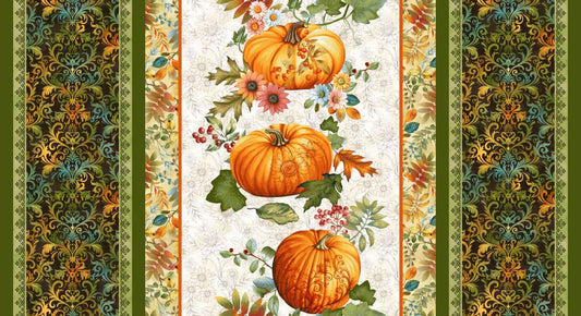 Baskets of Autumn Blessings Table Runner 24" Cream Art Loft Studio E Cotton Fabric SE-9204-44