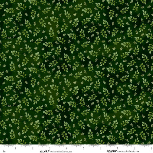Baskets of Autumn Blessings Wheat Sprigs Forest Green Art Loft Studio E Cotton Fabric SE-9196-66