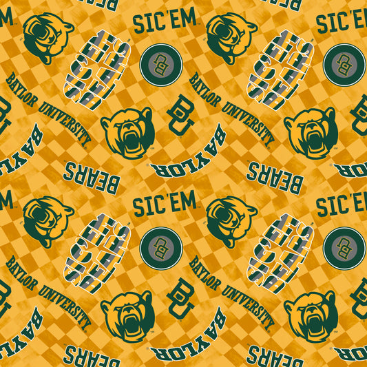 Baylor Bears NCAA College Checks Yellow Sykel Enterprises Canvas Duck Cloth Cotton Fabric BAY-1380-YELLOW