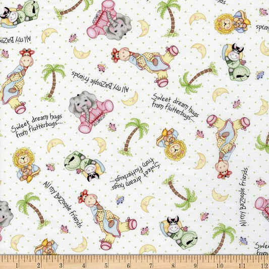 Bazooples Sweet Dreams Animal Toss White Springs Creative Cotton Fabric