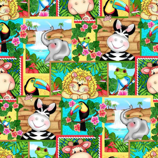 Bazooples Sweet Dreams Animal Patch Multi Springs Creative Cotton Fabric
