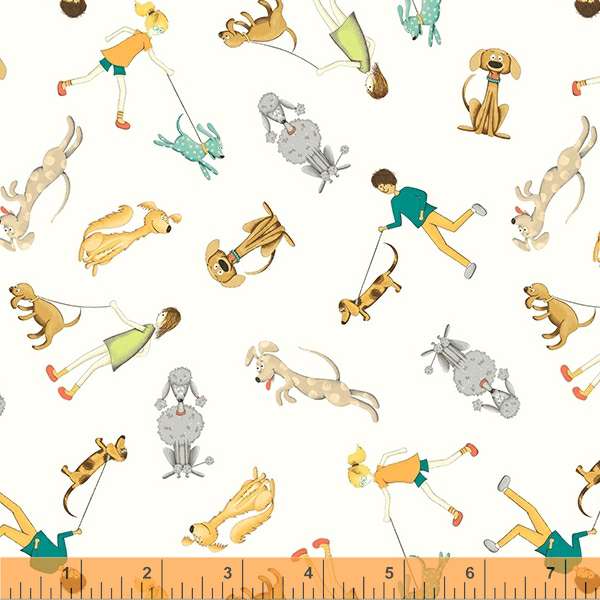 Be my Neighbor Dog Walkers Ivory White Terri Degenkolb Windham Cotton Fabric