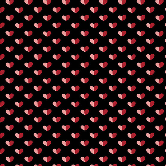 Be Mine Black Heart Red and Pink on Black Andover Cotton Fabric AF-A-402-K | US Fabric Shop