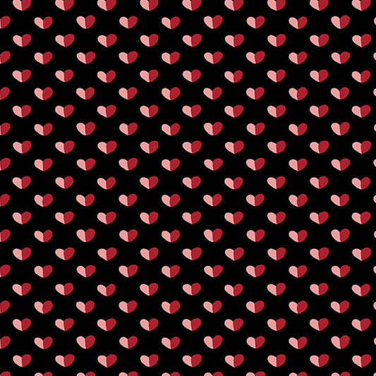 Be Mine Black Heart Red and Pink on Black Andover Cotton Fabric AF-A-402-K