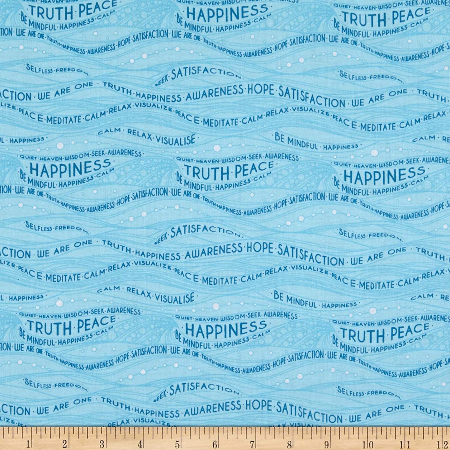 Be Mindful Inspirational Religious Words Blue Spa Windham Cotton Fabric