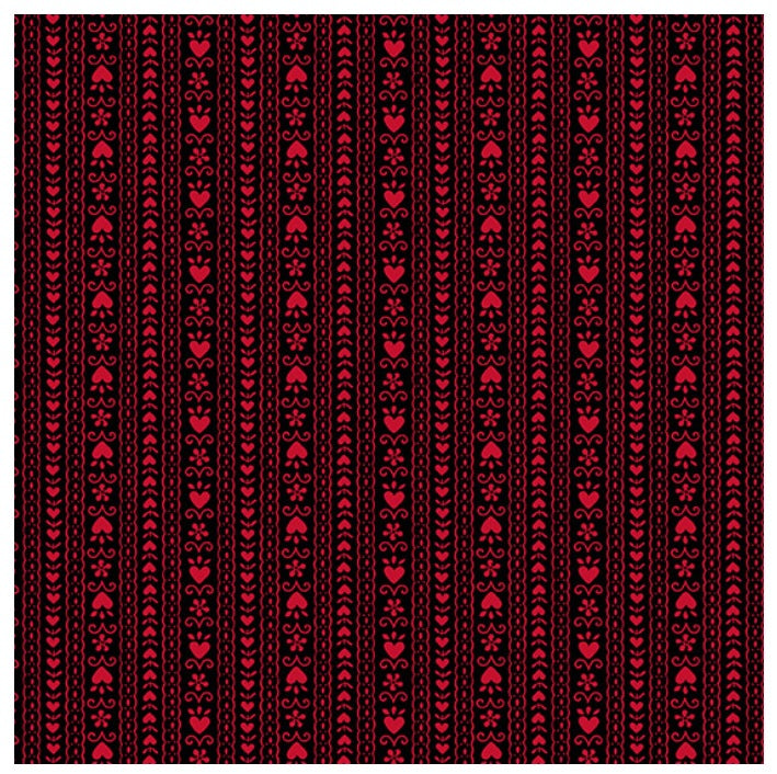 Be Mine Black Heart Stripe Red and Black Andover Cotton Fabric AF-A-400-K