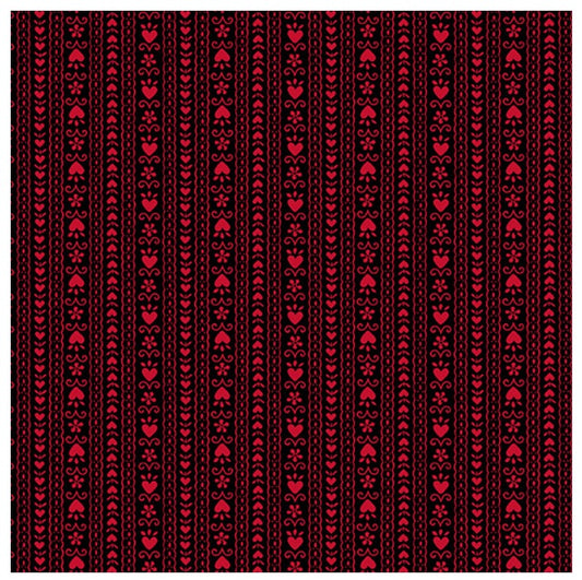Be Mine Black Heart Stripe Red and Black Andover Cotton Fabric AF-A-400-K