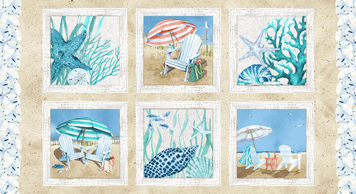 Beach Bound Block Repeat Panel Multi Barb Tourtillotte Henry Glass Cotton Fabric