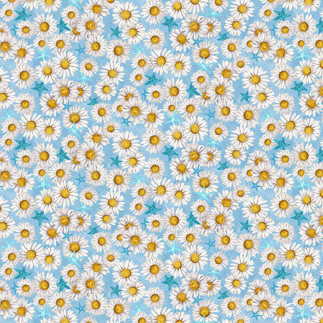 Beach Bound Daisy Allover Blue Barb Tourtillotte Henry Glass Cotton Fabric