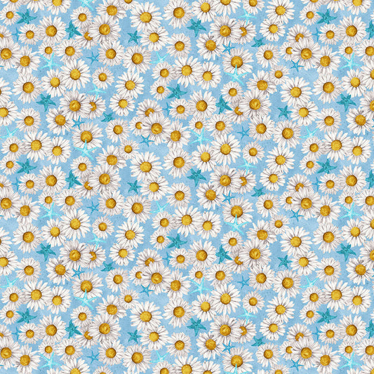 Beach Bound Daisy Allover Blue Barb Tourtillotte Henry Glass Cotton Fabric