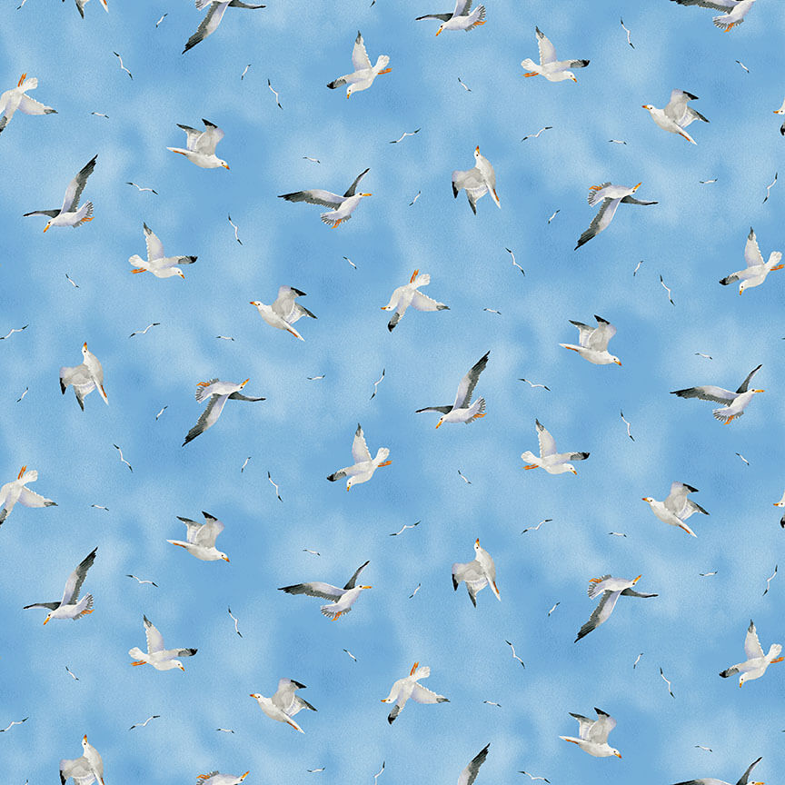 Beach Bound Seagulls Blue Barb Tourtillotte Henry Glass Cotton Fabric