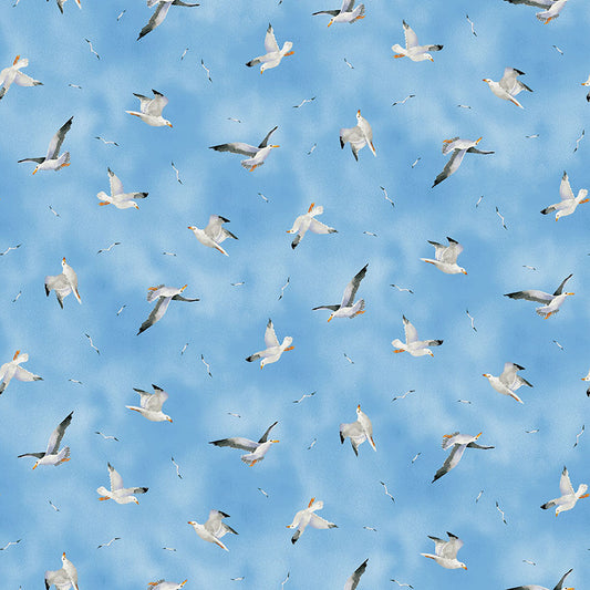 Beach Bound Seagulls Blue Barb Tourtillotte Henry Glass Cotton Fabric