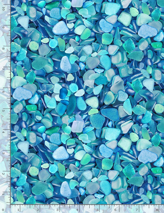 Beach Comber Packed Seaglass Blue Timeless Treasures Cotton Fabric