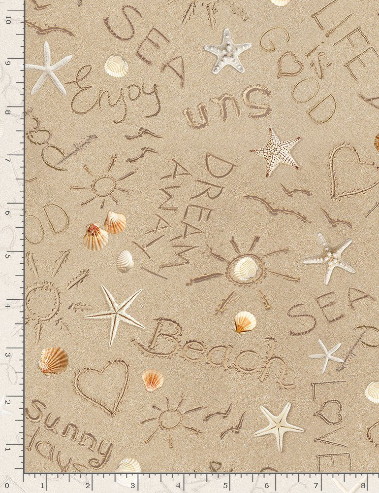 Beach Dreams Writing Text Words Sand Timeless Treasures Cotton Fabric