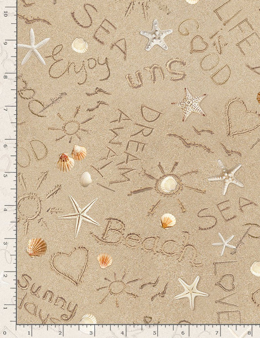 Beach Dreams Writing Text Words Sand Timeless Treasures Cotton Fabric