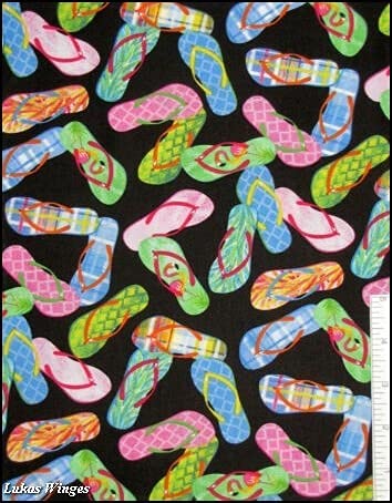 Beach Flamingo Flip Flops Patterned Black Timeless Treasures Cotton Fabric