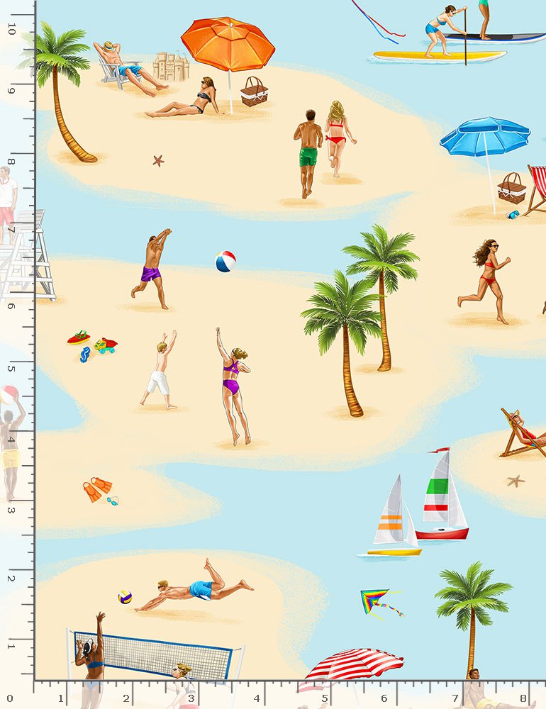 Beach People Playing Beach Sand Summer Sports George McCartney Timeless Treasures Cotton Fabric