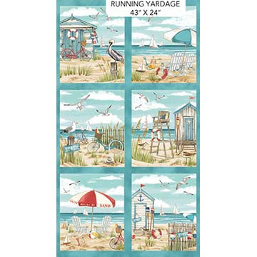 Beach Therapy Beach Scenes Panel 24” Turquoise Deborah Edwards Northcott Cotton Fabric