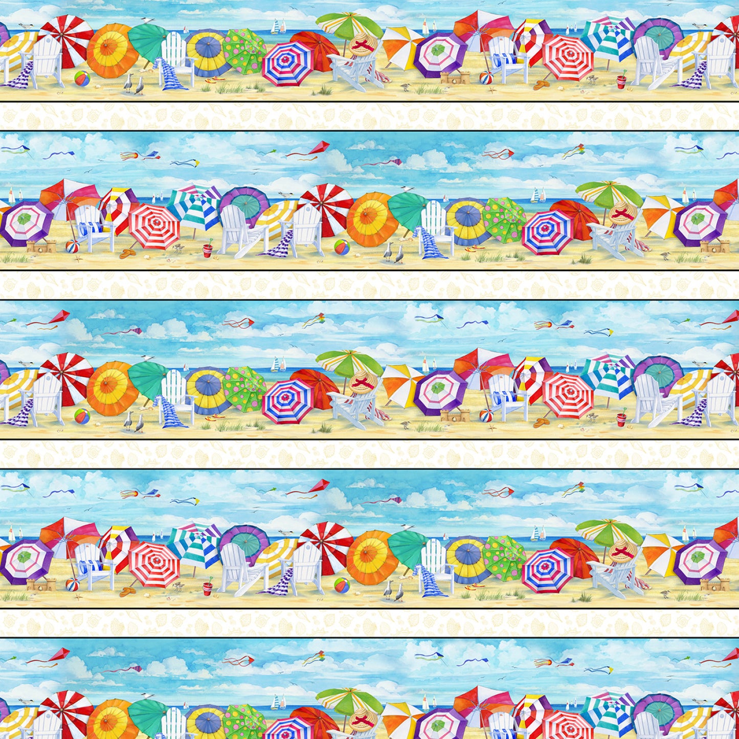 Beach Vista Border Stripe Sand Paul Brent Collection Elizabeth's Studio Cotton Fabric