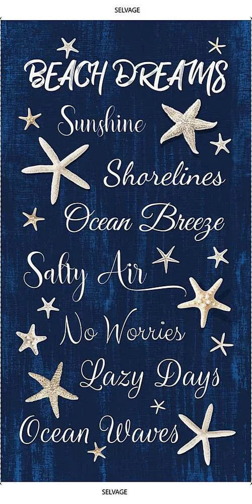 Beach Dreams Panel 24'' Navy Blue Timeless Treasures Cotton Fabric