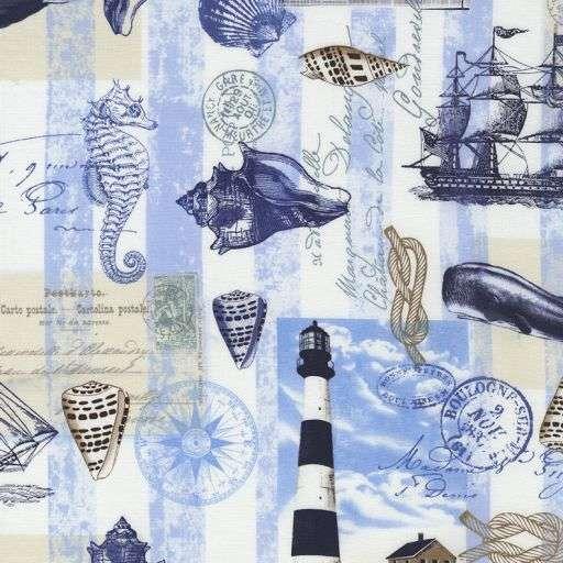 Beach Nautical Postcard Neutral Beige Timeless Treasures Cotton Fabric