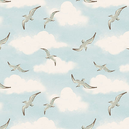 Beachy Keen Seagulls Light Blue Janelle Falke Blank Quilting Fabrics Cotton Fabric | US Fabric Shop