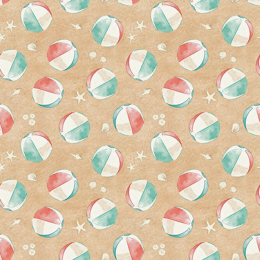 Beachy Keen Tossed Beach Balls Sand Janelle Falke Blank Quilting Fabrics Cotton Fabric