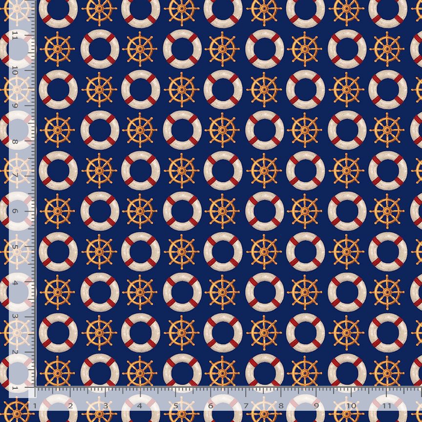 Beacon of Light Ship Wheel & Life Preserver Navy Timeless Treasures Cotton Fabric TT-SEA-CD3764-NAVY