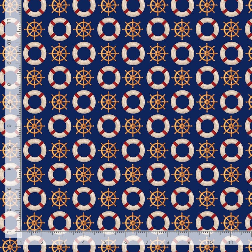 Beacon of Light Ship Wheel & Life Preserver Navy Timeless Treasures Cotton Fabric TT-SEA-CD3764-NAVY | US Fabric Shop