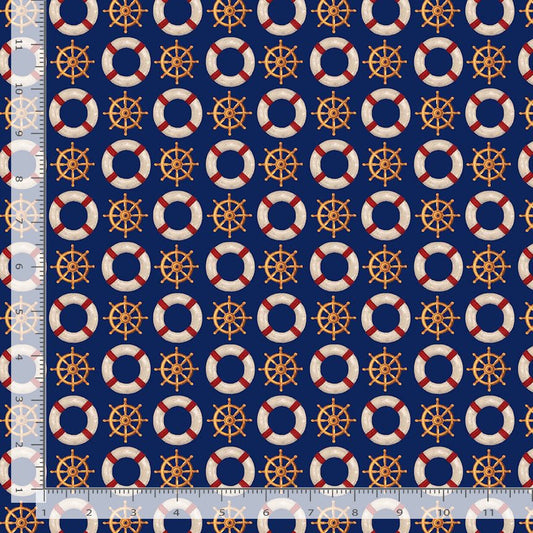 Beacon of Light Ship Wheel & Life Preserver Navy Timeless Treasures Cotton Fabric TT-SEA-CD3764-NAVY