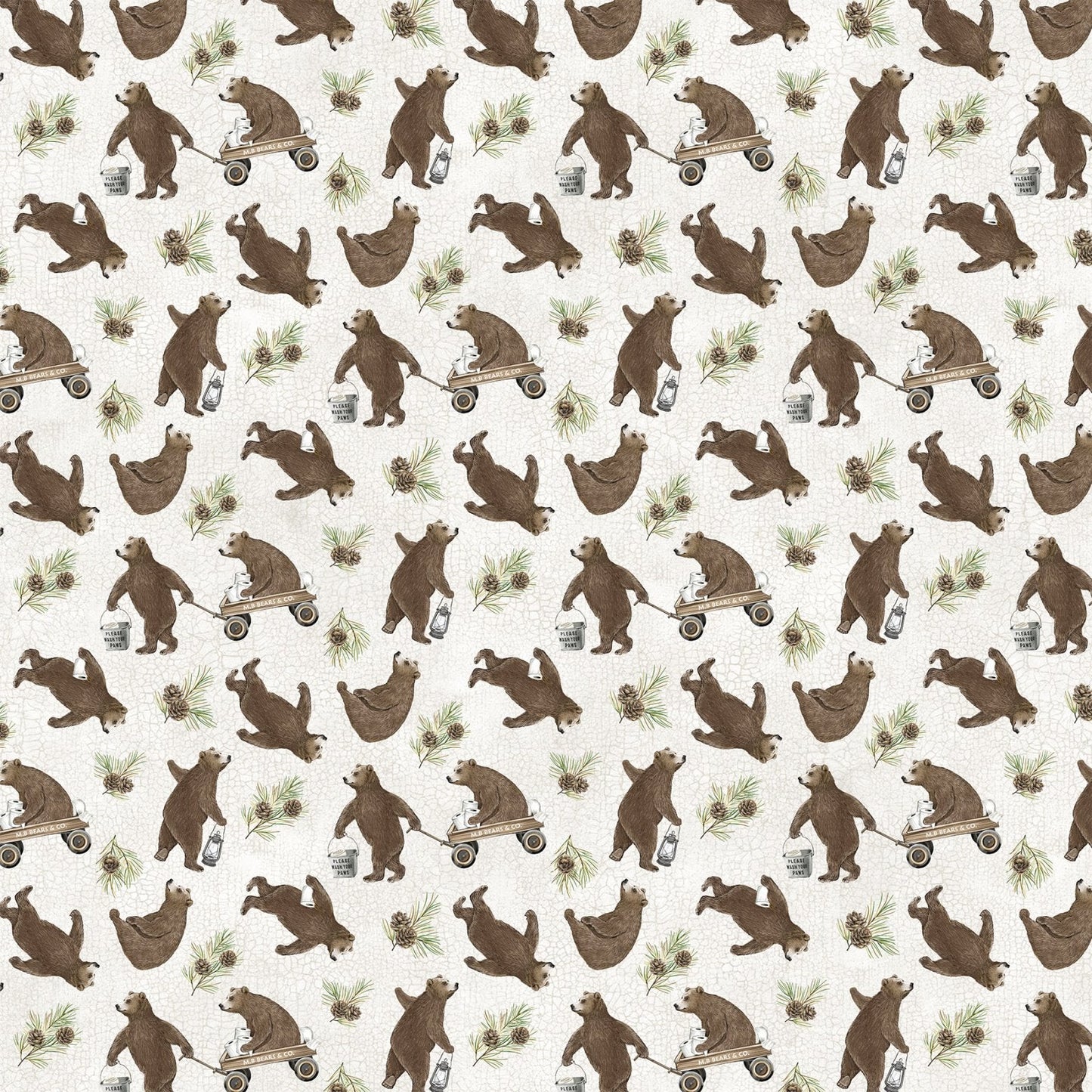 Bear Necessities Bear Toss Cream Multi Deborah Edwards Northcott Cotton Fabric NC-28623-11