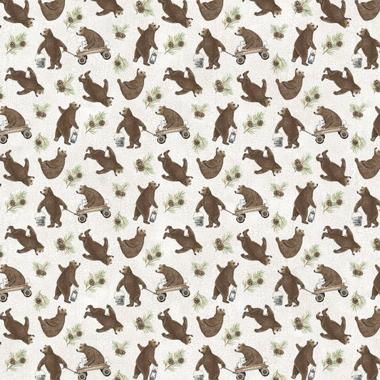 Bear Necessities Bear Toss Cream Multi Deborah Edwards Northcott Cotton Fabric NC-28623-11