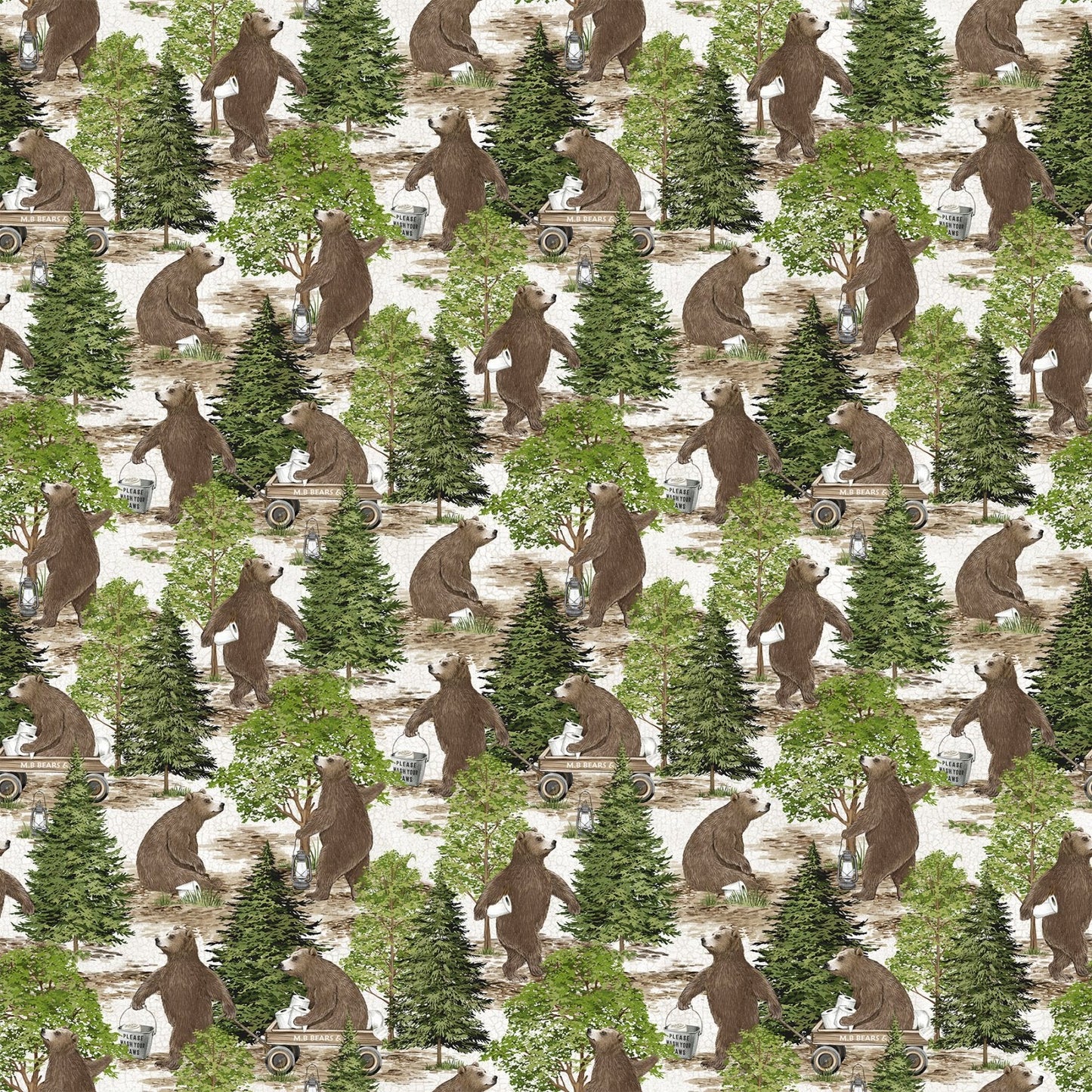 Bear Necessities Forest Bears Cream Multi Deborah Edwards Northcott Cotton Fabric NC-28622-11