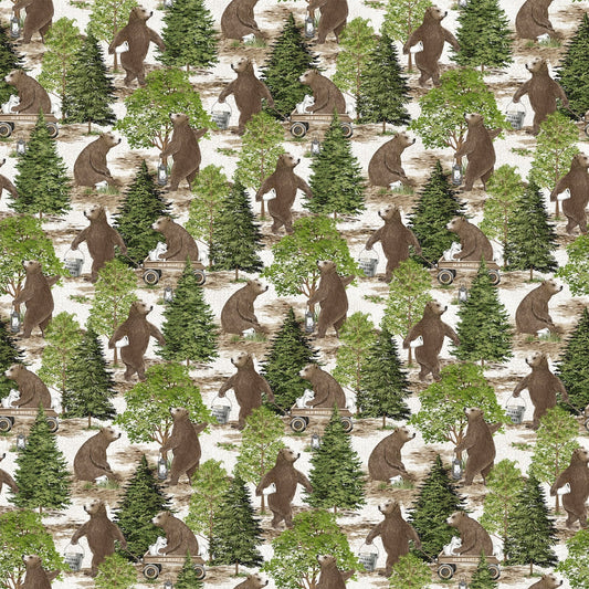 Bear Necessities Forest Bears Cream Multi Deborah Edwards Northcott Cotton Fabric NC-28622-11