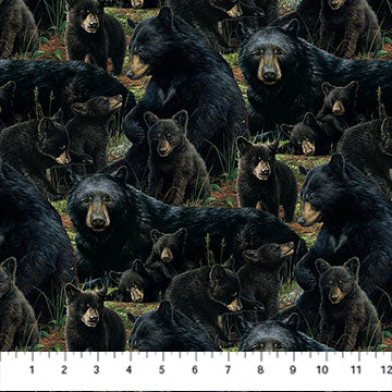 Bear's Den Packed Bears Black Multi Hautman Brothers Wildlife Art Northcott Cotton Fabric