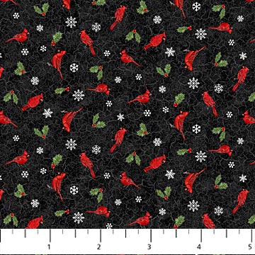 Beary Merry Christmas Cardinal Toss Black Multi Deborah Edwards Northcott Studio Cotton Fabric