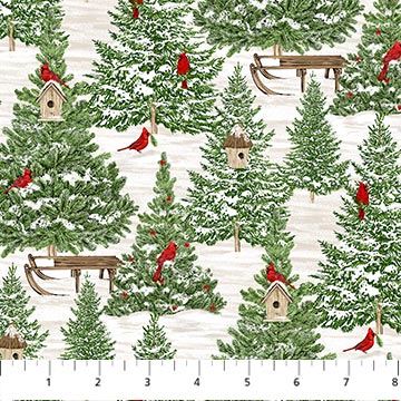 Beary Merry Christmas Forest White Multi Deborah Edwards Northcott Studio Cotton Fabric