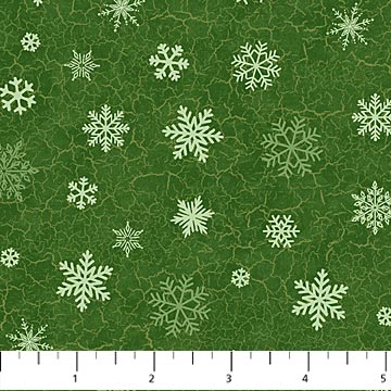 Beary Merry Christmas Snowflakes Green Deborah Edwards Northcott Studio Cotton Fabric