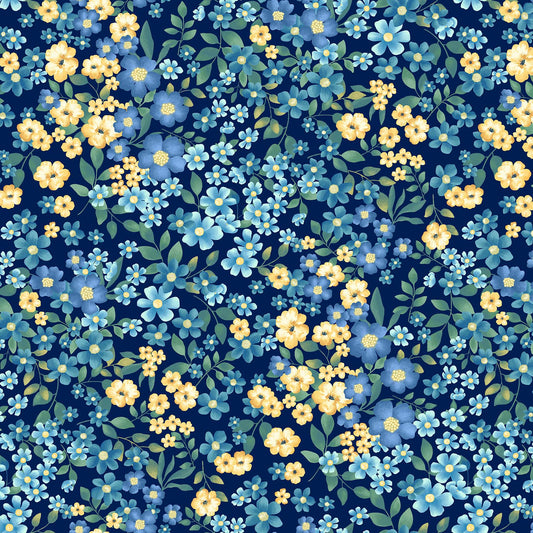 Bee All You Can Bee Allover Floral Dark Blue Art Loft Studio E Cotton Fabric