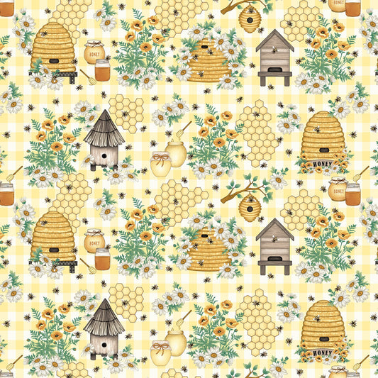 Bee All You Can Bee Beehive Novelty Peach Art Loft Studio E Cotton Fabric