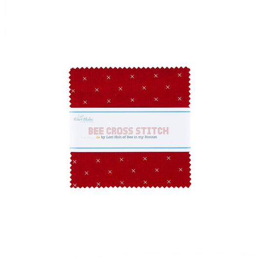 Bee Cross Stitch 5" Square Stacker Lori Holt Riley Blake Designs Cotton Fabric