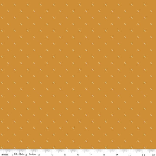 Bee Cross Stitch Butterscotch Yellow Lori Holt Riley Blake Designs Cotton Fabric