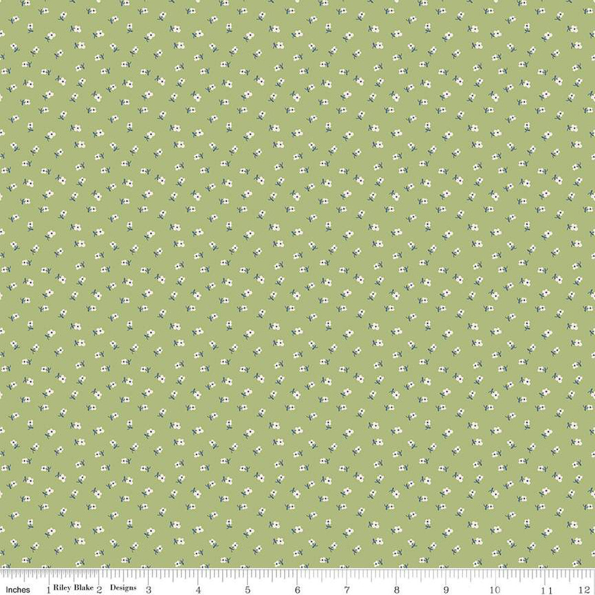 Bee Dots Lillian Retro Tossed White Flowers Floral Lettuce Green Lori Holt Riley Blake Cotton Fabric