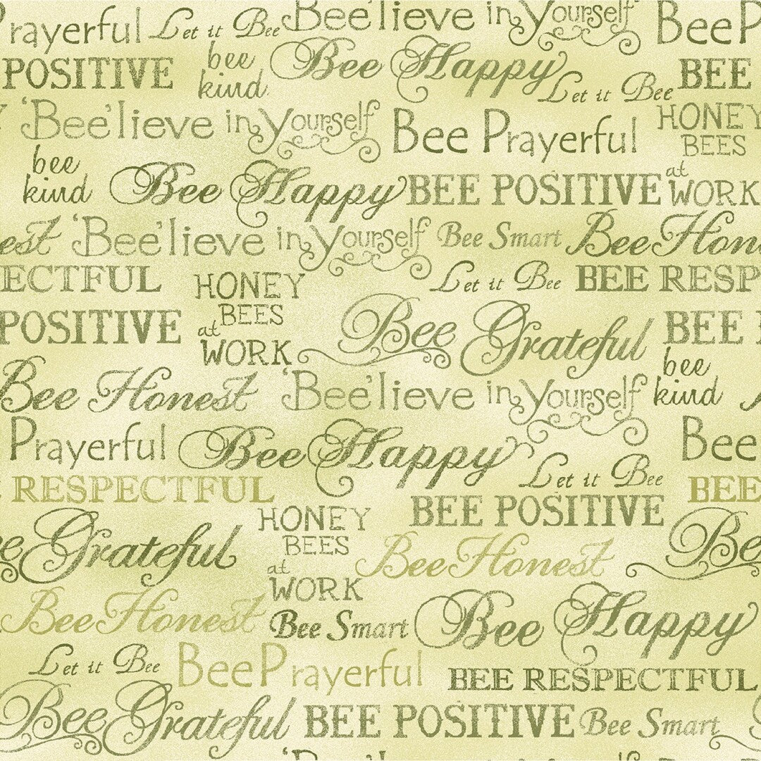 Bee Kind Bee Words Bee Quotes Green Paintbrush Studio Cotton Fabric