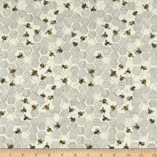 Bee Kind Bees and Honeycomb Ecru Neutral Paintbrush Studio Cotton Fabric