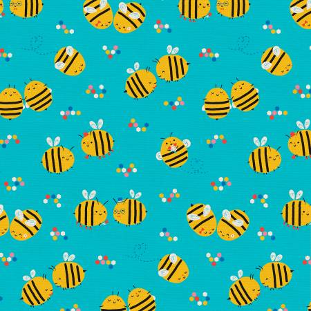 Bee Mine Love Bee Yellow Teal Liz Mytinger Paintbrush Studio Cotton Fabric