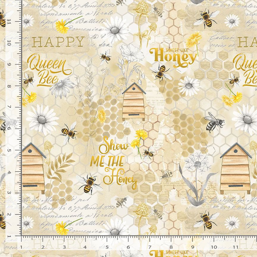 Bee & Bee Kind Honey Bee Collage Beige Timeless Treasures Cotton Fabric TT-BEE-CD3263-BEIGE