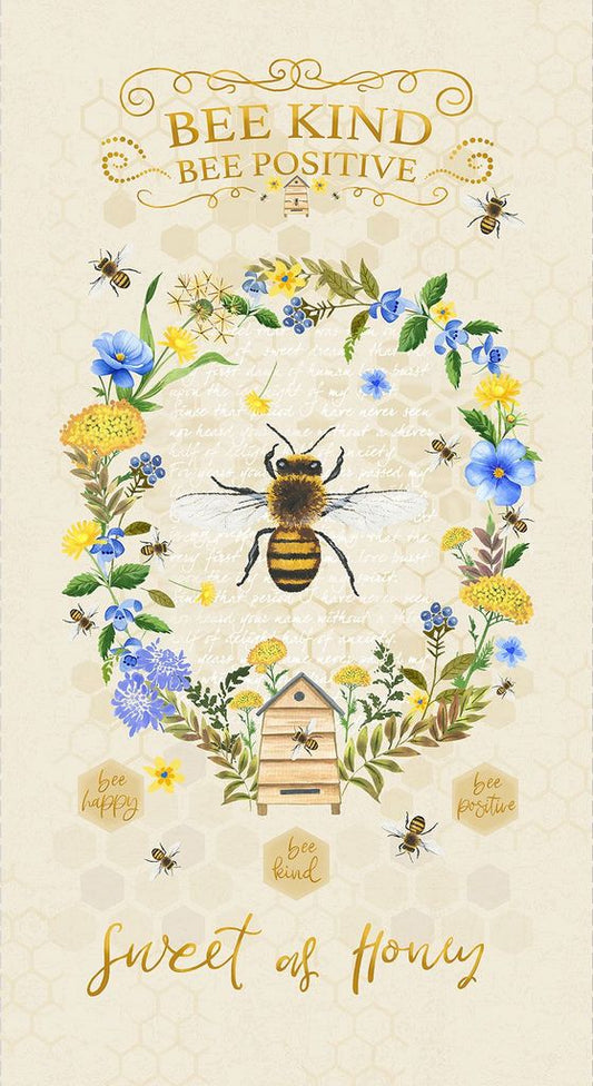 Bee & Bee Kind Panel 24" Timeless Treasures Cotton Fabric  TT-Panel-CD3255-Beige