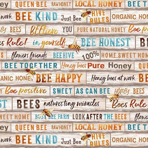 Bee Culture Just Bee Words Multi Michael Miller Cotton Fabric