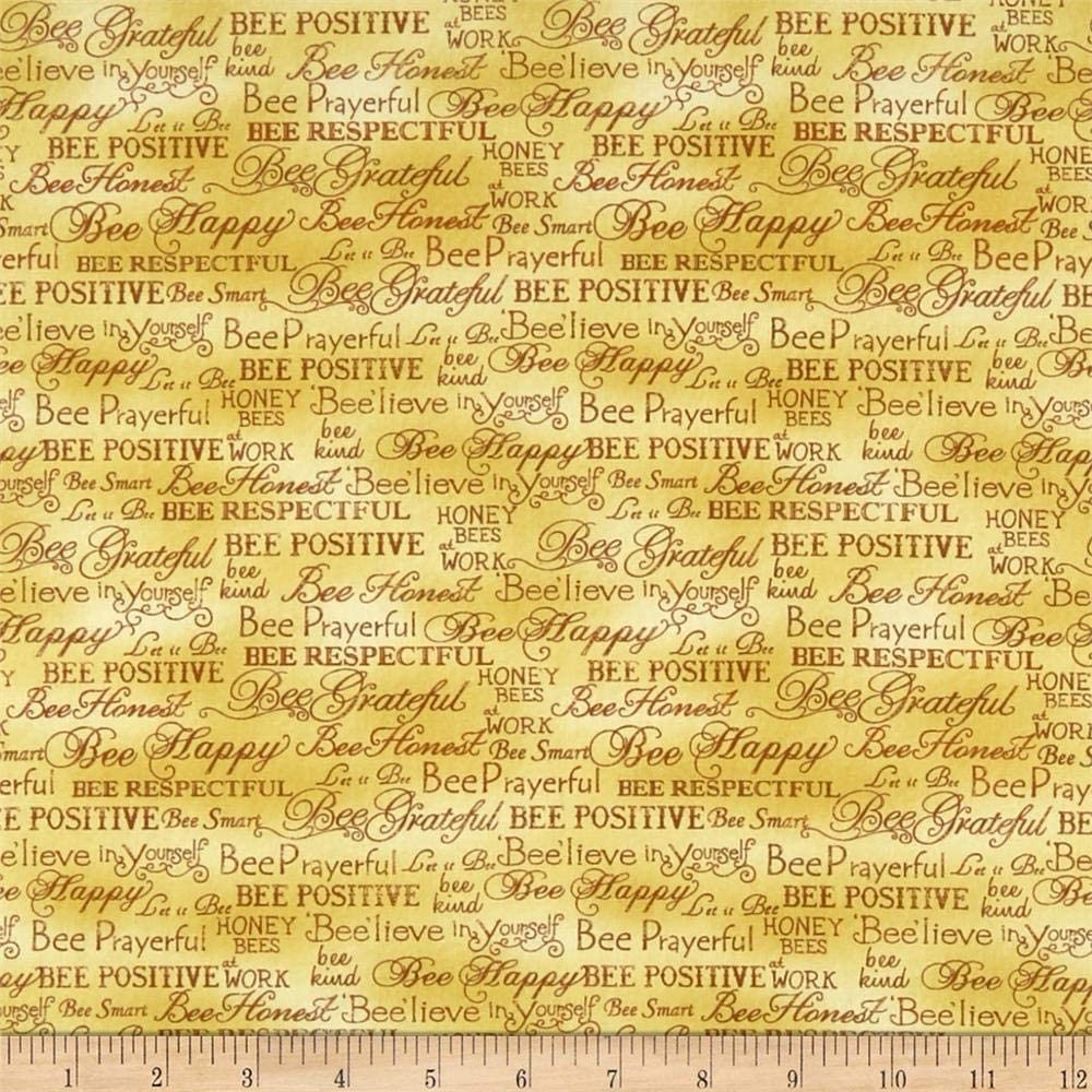 Bee Happy Words Honey Bee Kind Paintbrush Studio Cotton Fabric